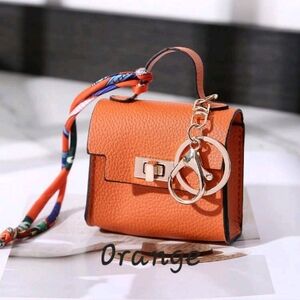 1Pc Orange Mini Crossbody Bag With Keychain